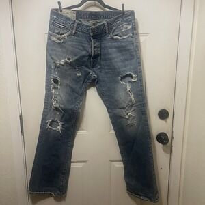 Abercrombie & Fitch Jeans Mens 34x32 Baxter Low Rise Slim Boot Distressed Cotton
